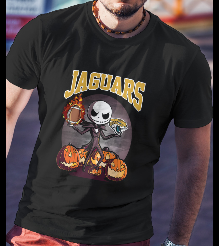 Jaguars Halloween Jack Skellington Pumpkin Football T-Shirt
