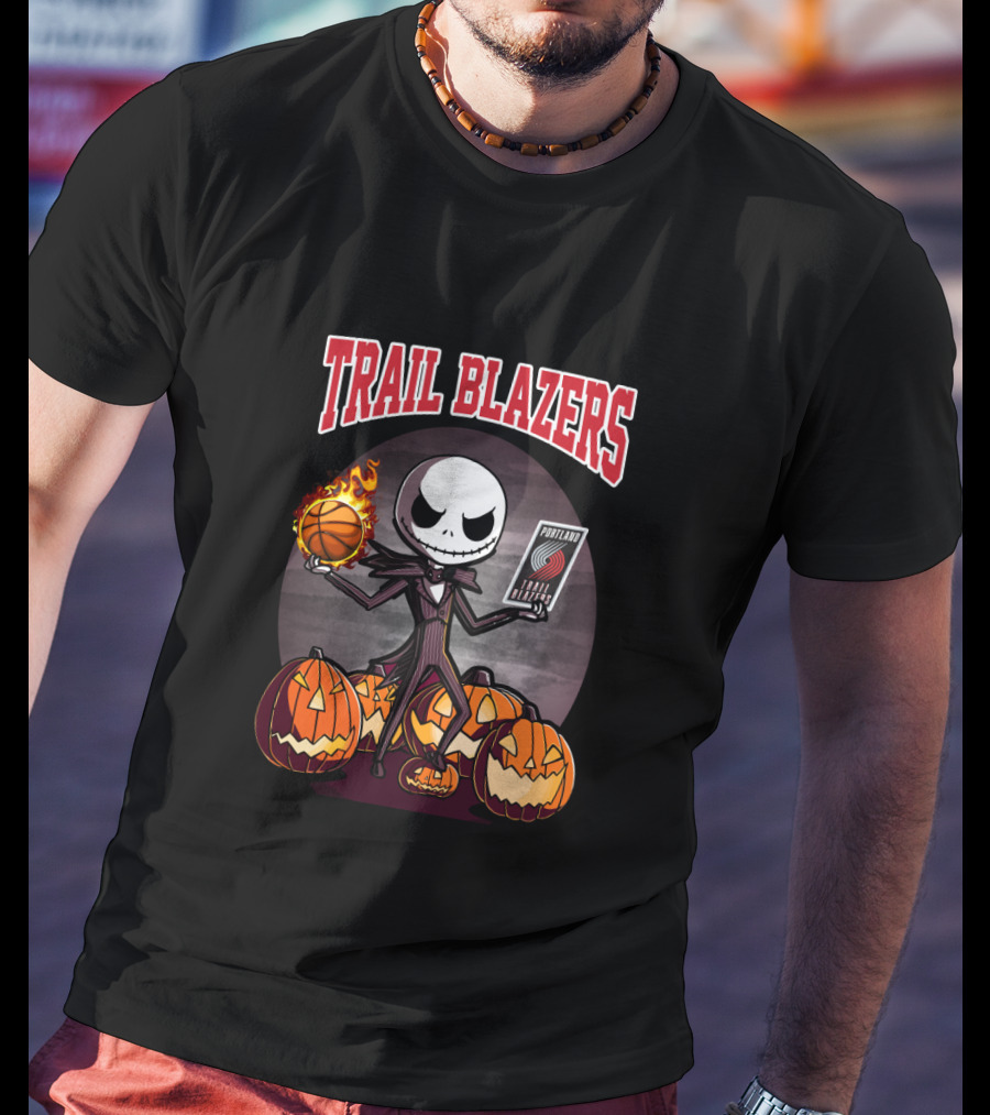 Trail Blazers Jack Skeleton Halloween Theme Portland Basketball T-Shirt
