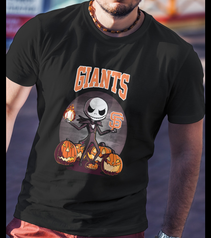 Jack Skellington Giants Halloween San Francisco Baseball Pumpkins T-Shirt