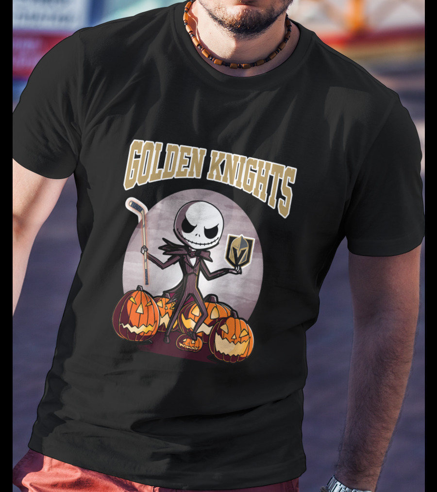 Golden Knights Halloween Jack Skeleton With Vegas Hockey T-Shirt