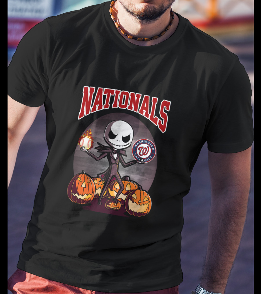 Washington Nationals Halloween Jack Skeleton Baseball Pumpkins T-Shirt