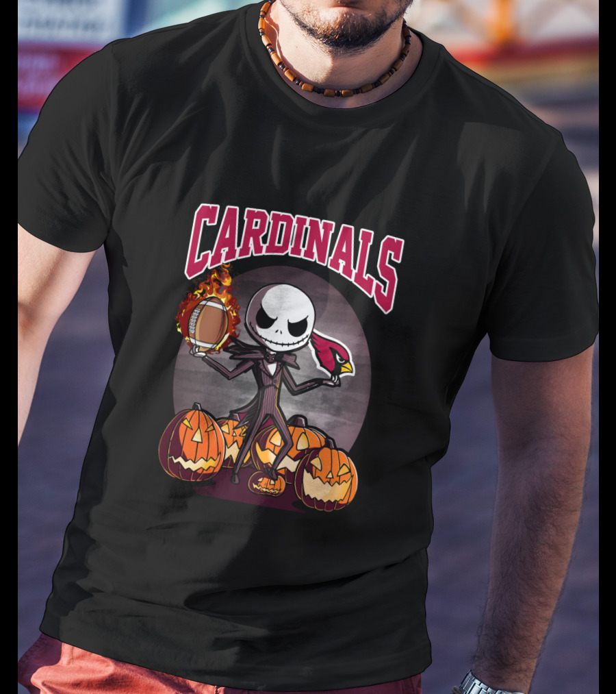 Jack Skellington Cardinals Halloween Arizona Pumpkin Football T-Shirt
