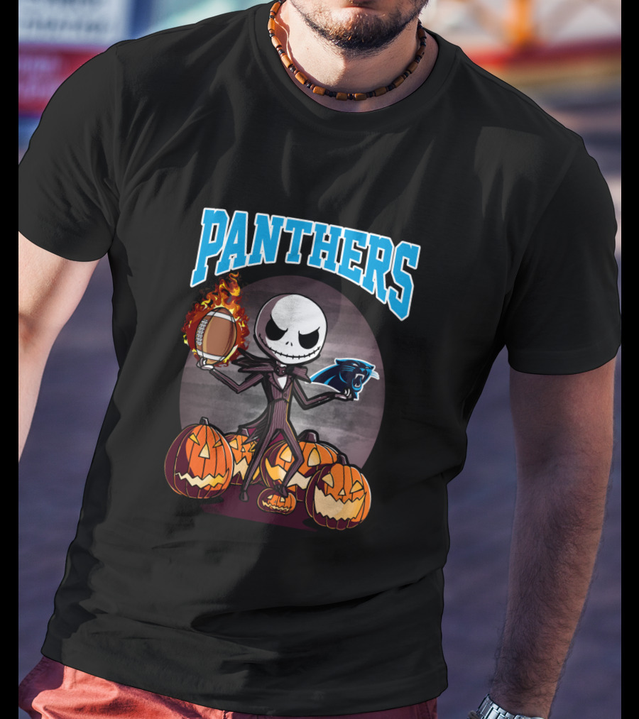 Panthers Halloween Jack Skellington Carolina Football Pumpkins T-Shirt