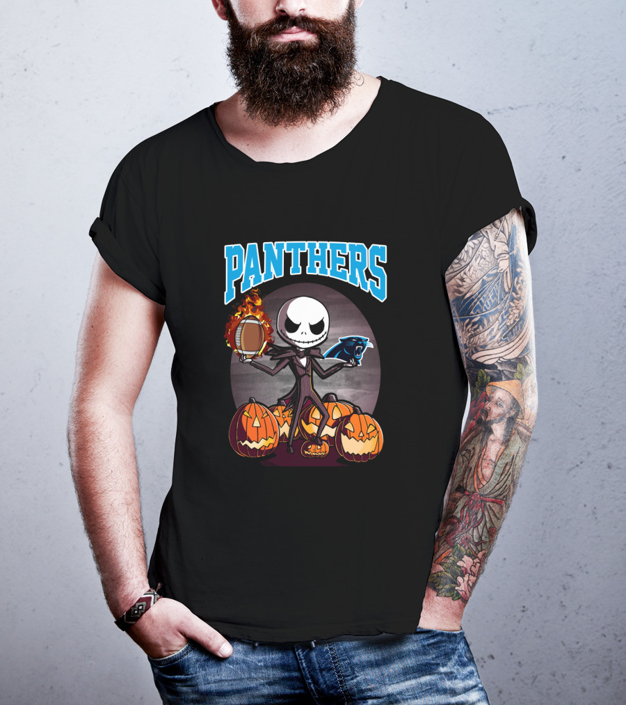 Panthers Halloween Jack Skellington Carolina Football Pumpkins T-Shirt