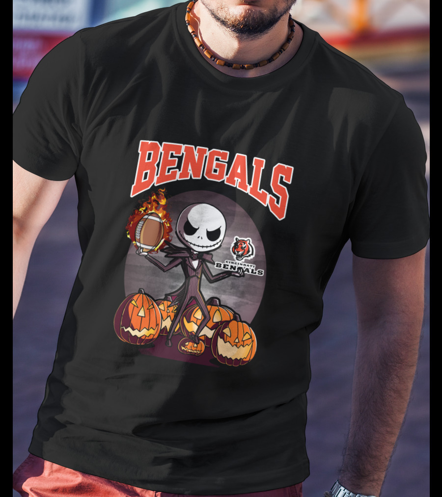 Jack Skellington Bengals Halloween Cincinnati Football Pumpkins T-Shirt