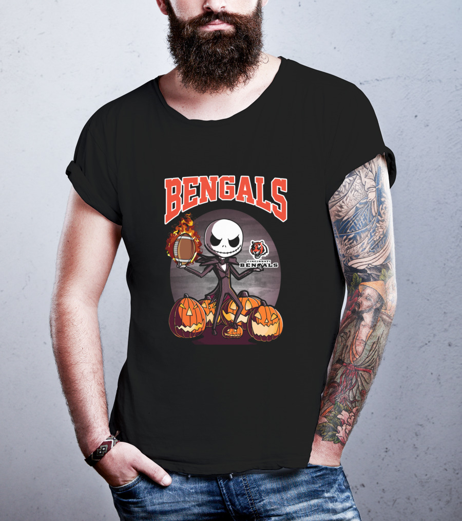 Jack Skellington Bengals Halloween Cincinnati Football Pumpkins T-Shirt