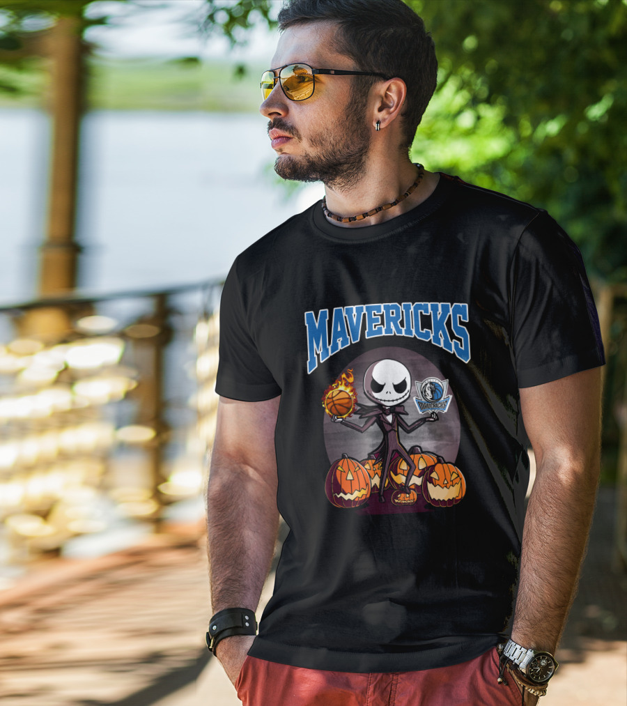 Mavericks Jack Skellington Halloween With Pumpkins And Basketball T-Shirt