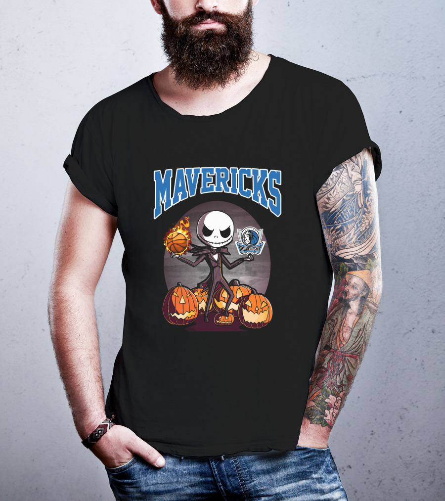 Mavericks Jack Skellington Halloween With Pumpkins And Basketball T-Shirt