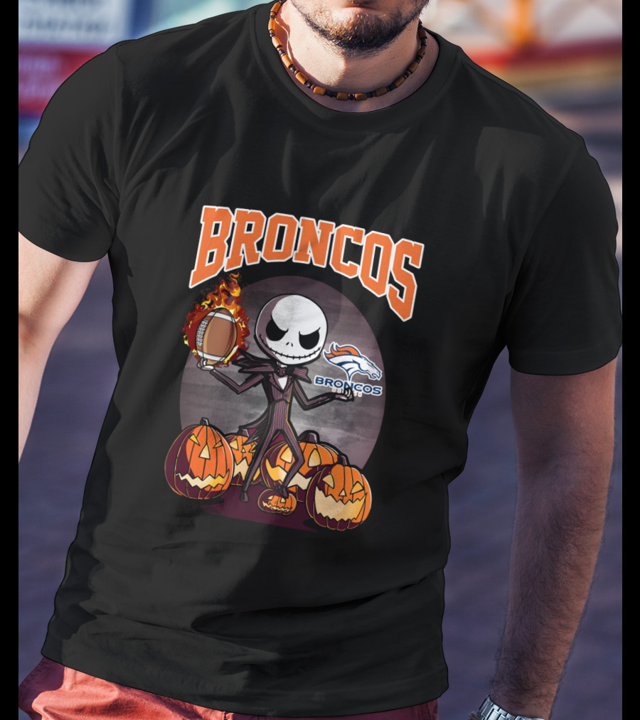 Broncos Jack Skellington Halloween Football Pumpkins T-Shirt