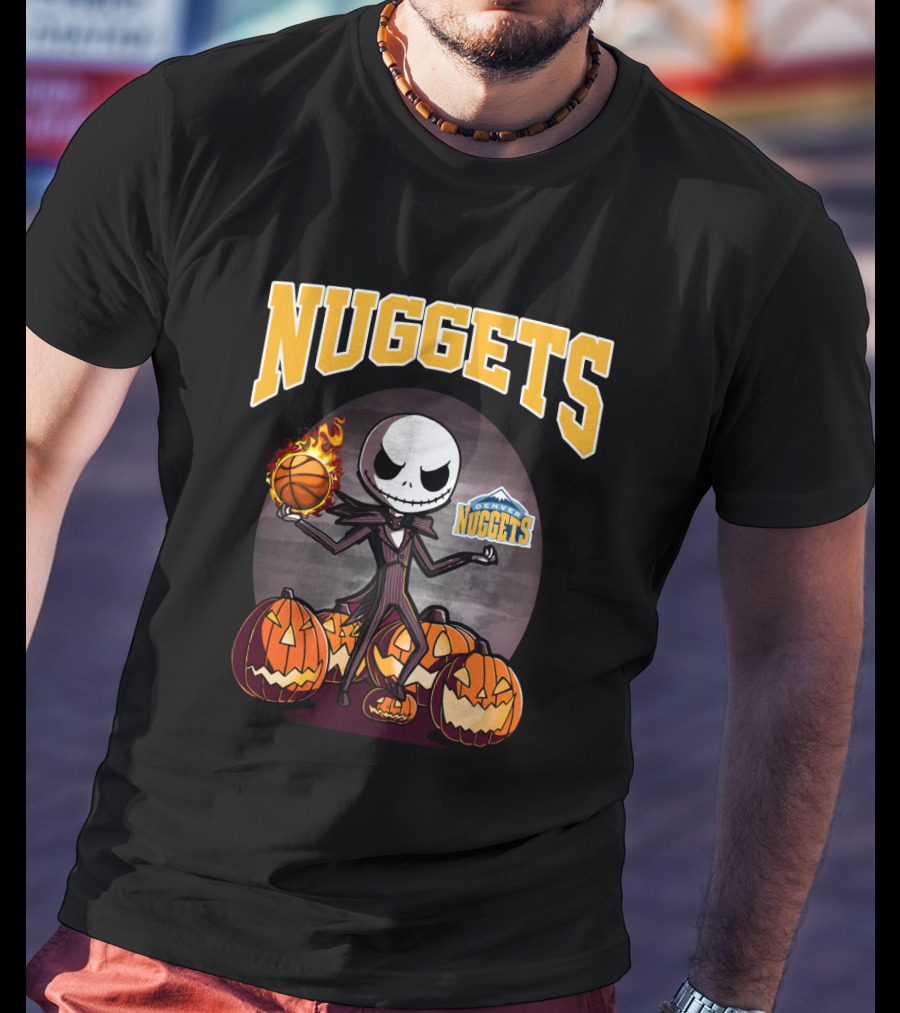 Nuggets Jack Skellington Halloween Pumpkins Basketball Fire Denver Nuggets T-Shirt