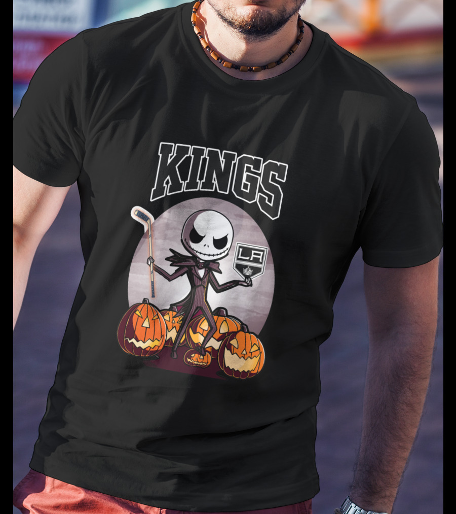 Jack Skellington Los Angeles Kings Hockey Halloween Pumpkins T-Shirt