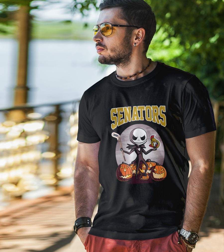 Jack Skellington Senators Hockey Halloween Pumpkins T-Shirt