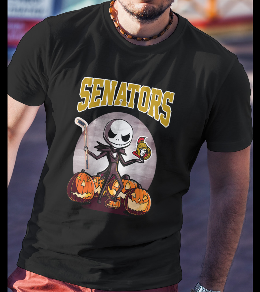 Jack Skellington Senators Hockey Halloween Pumpkins T-Shirt