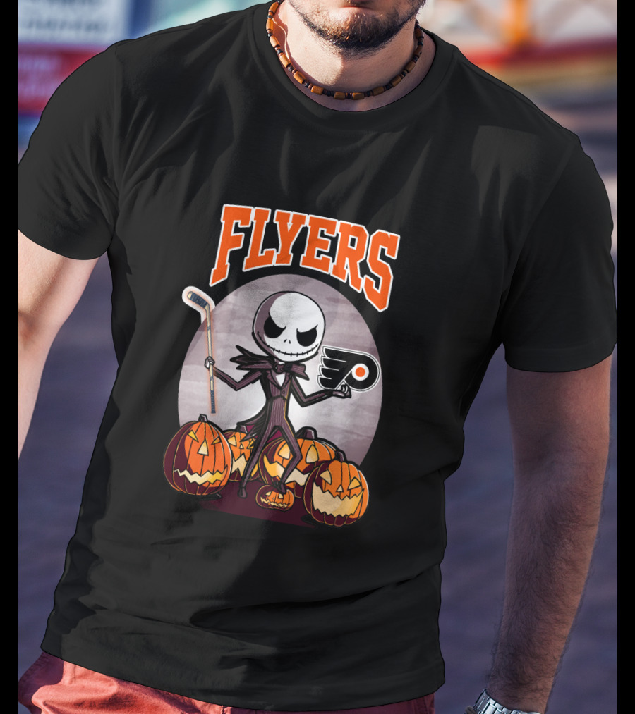 Philadelphia Flyers Jack Skellington Halloween Hockey Pumpkins T-Shirt