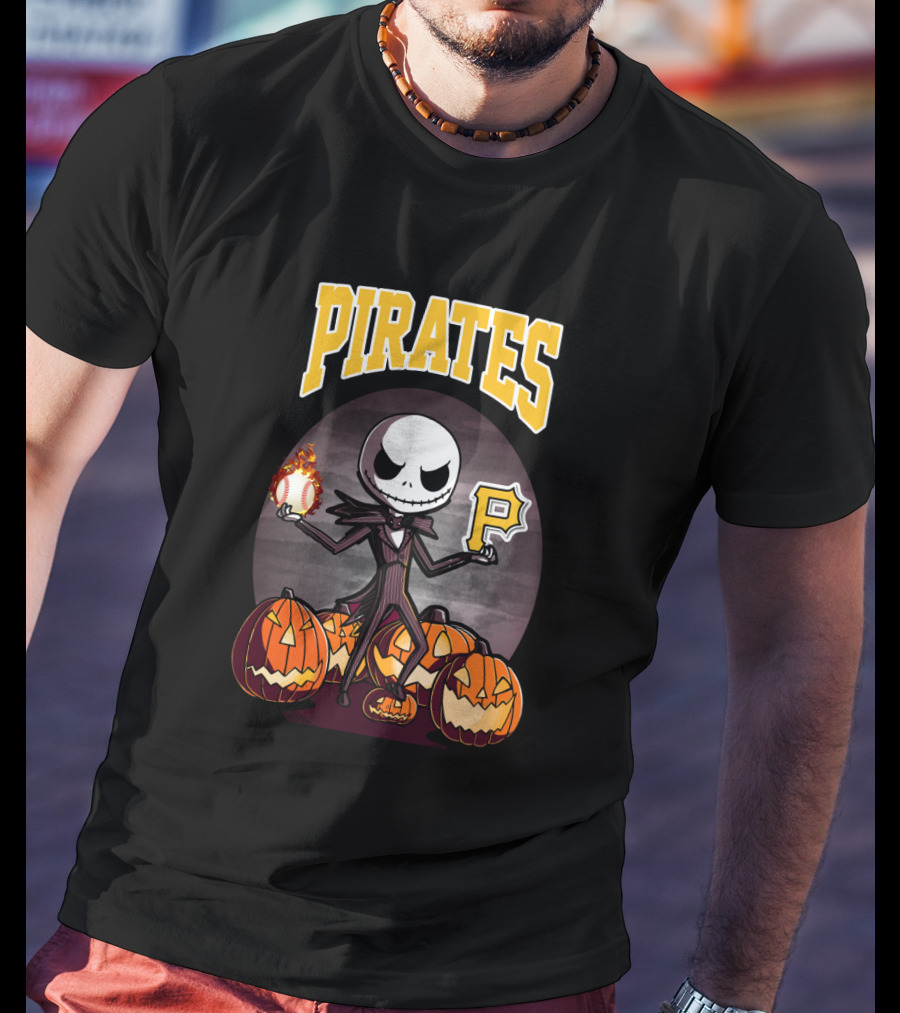 Pirates Jack Skellington Halloween Pittsburgh Baseball Pumpkins T-Shirt