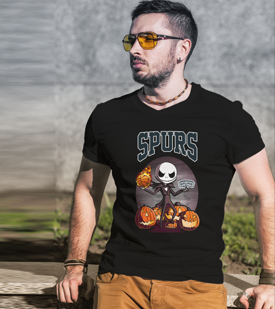 San Antonio Spurs Jack Skellington Halloween Pumpkins Basketball T-Shirt