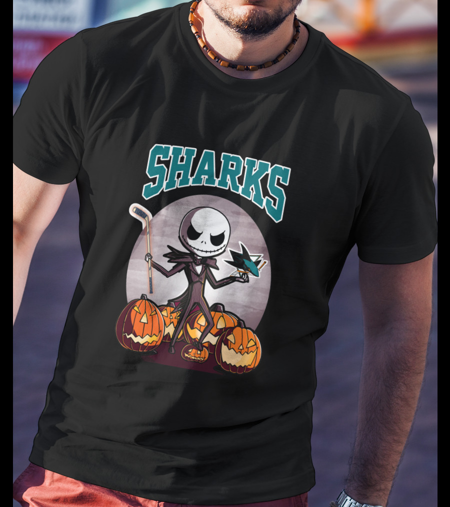 Jack Skellington San Jose Sharks Halloween Hockey Pumpkins T-Shirt