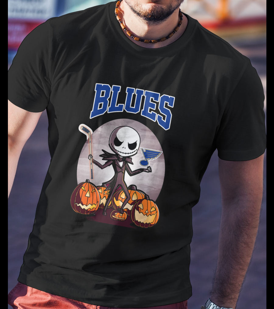St. Louis Blues With Halloween Jack Skellington And Pumpkins T-Shirt