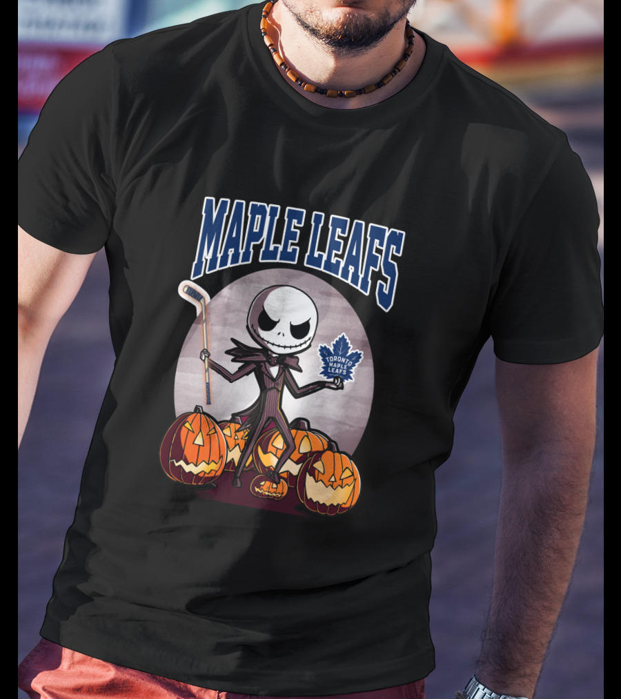 Maple Leafs Jack Skellington Halloween Toronto Hockey Pumpkins T-Shirt