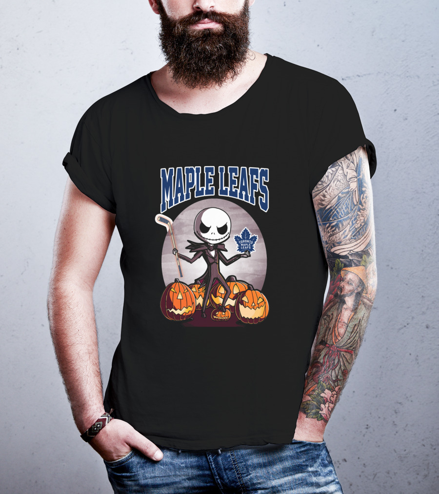 Maple Leafs Jack Skellington Halloween Toronto Hockey Pumpkins T-Shirt