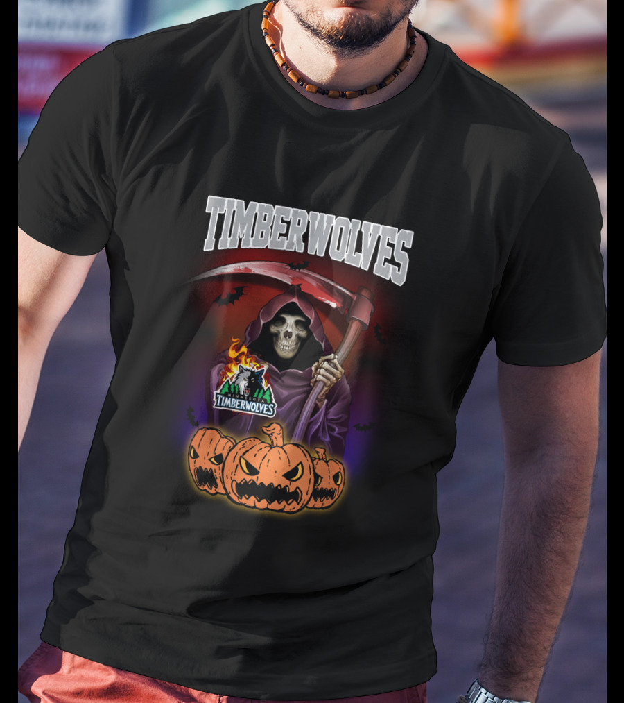Timberwolves Grim Reaper Halloween Pumpkins Scythe T-Shirt
