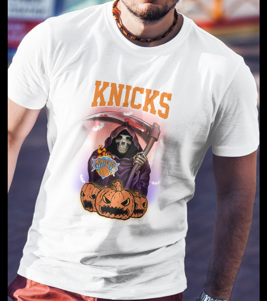 Knicks Grim Reaper Halloween Pumpkins New York Basketball T-Shirt