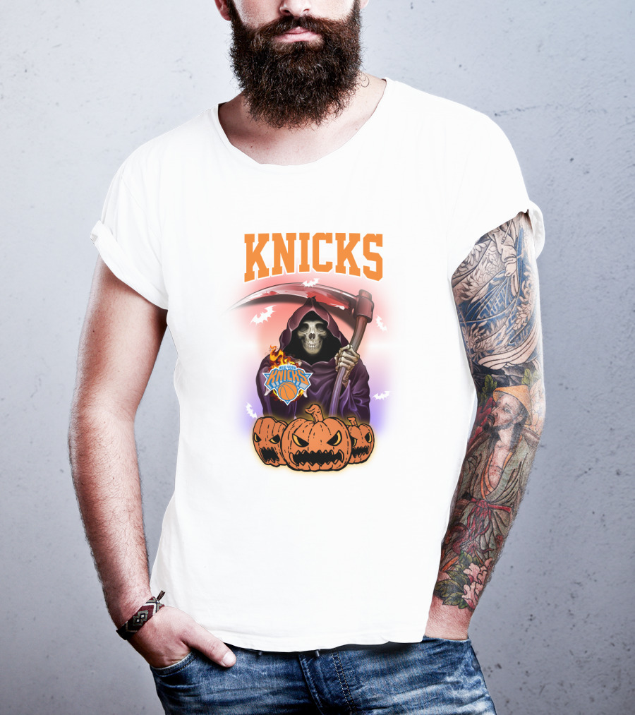 Knicks Grim Reaper Halloween Pumpkins New York Basketball T-Shirt