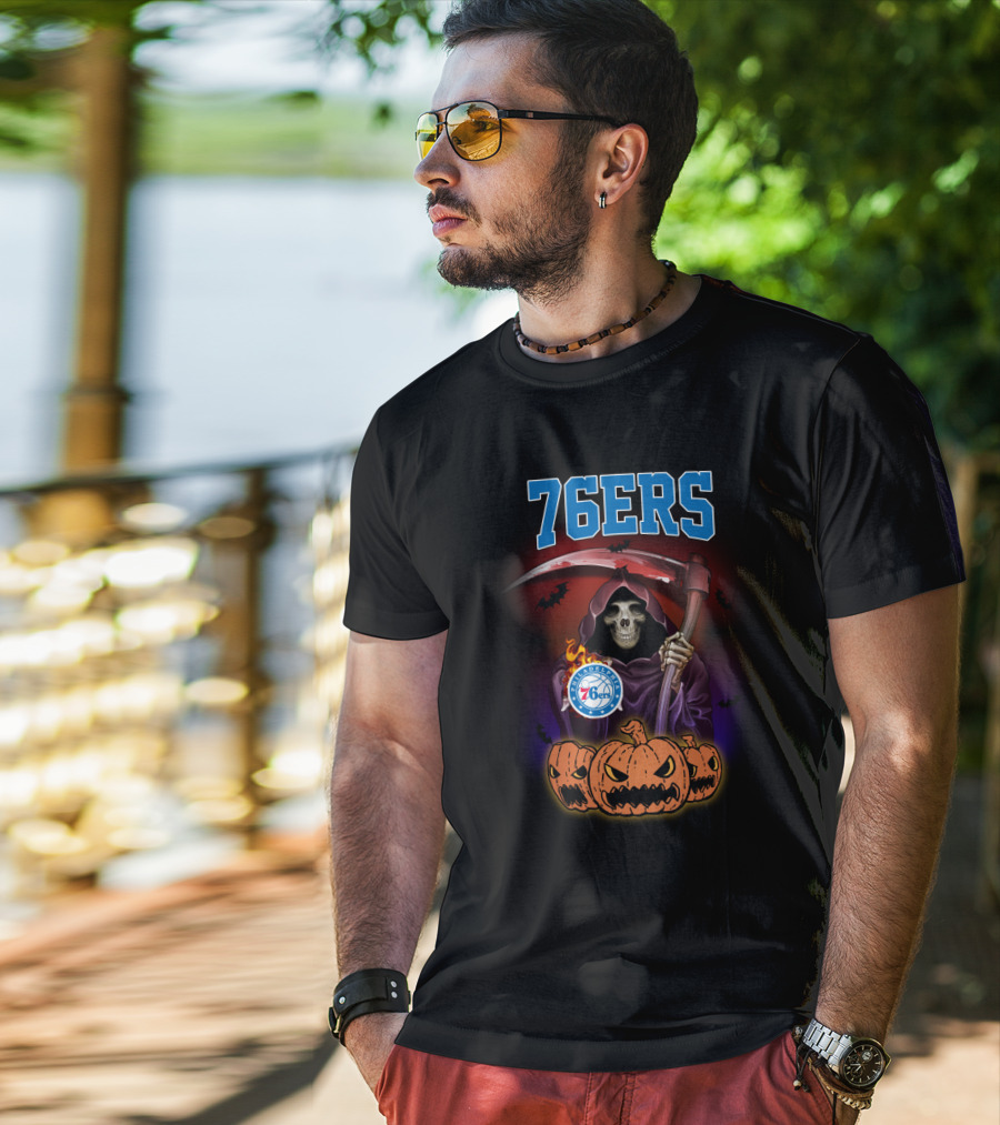 Philadelphia 76ers Reaper Halloween Pumpkins Basketball T-Shirt