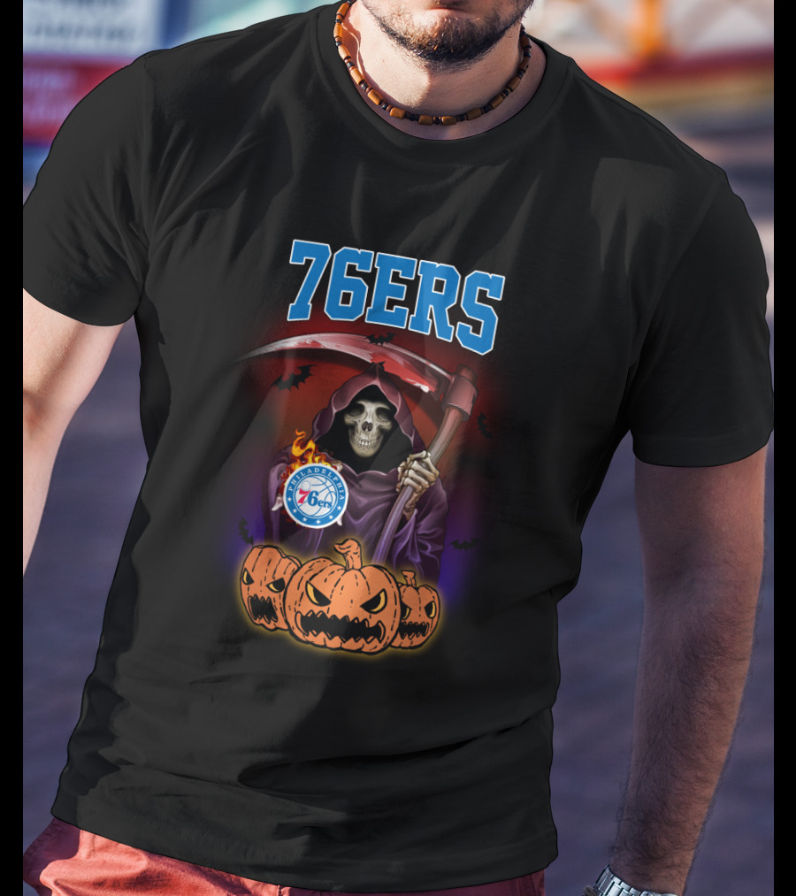 Philadelphia 76ers Reaper Halloween Pumpkins Basketball T-Shirt
