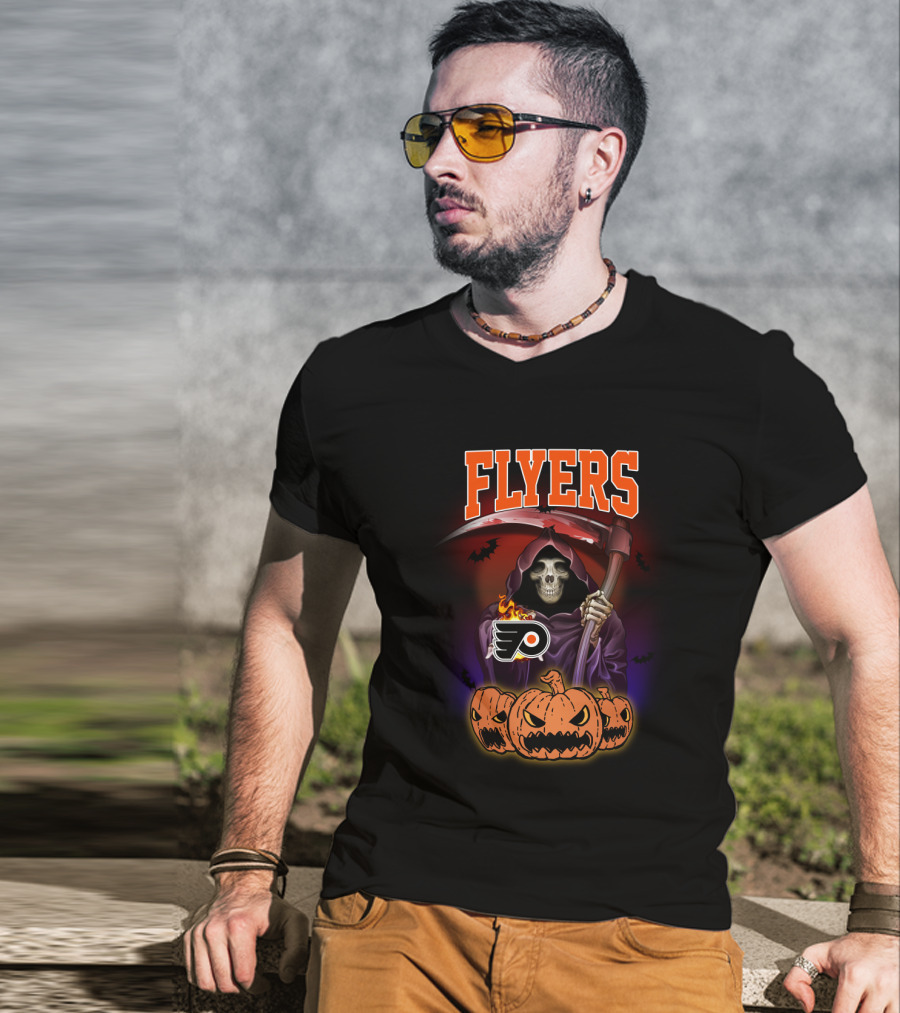 Philadelphia Flyers Grim Reaper Halloween Pumpkins T-Shirt