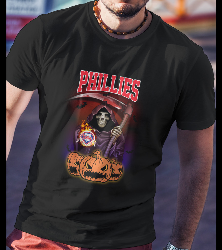 Phillies Reaper With Scythe And Pumpkins Halloween T-Shirt