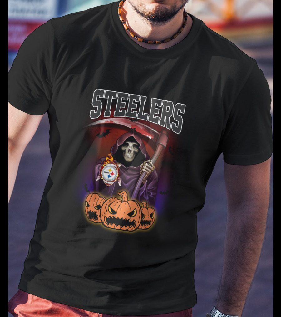 Steelers Grim Reaper Halloween Pumpkins NFL Team Spirit T-Shirt