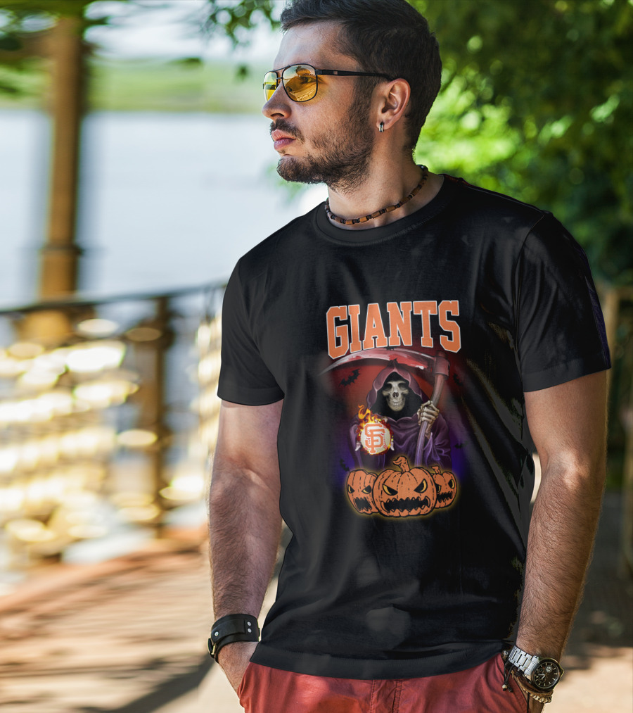 San Francisco Giants Grim Reaper Halloween Baseball Pumpkin T-Shirt