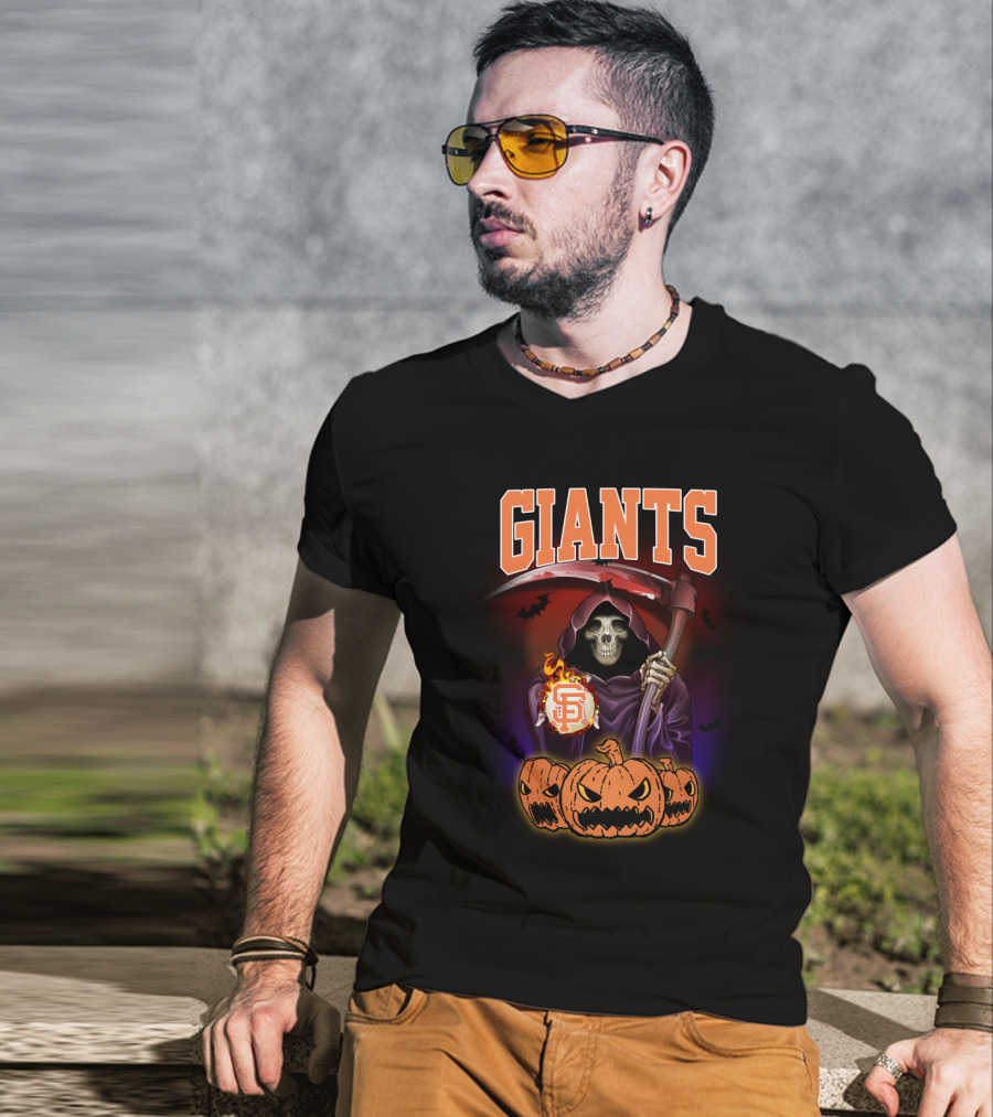 San Francisco Giants Grim Reaper Halloween Baseball Pumpkin T-Shirt