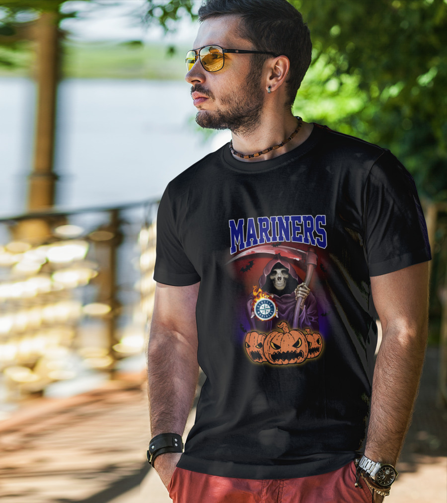 Seattle Mariners Grim Reaper Halloween Pumpkins T-Shirt