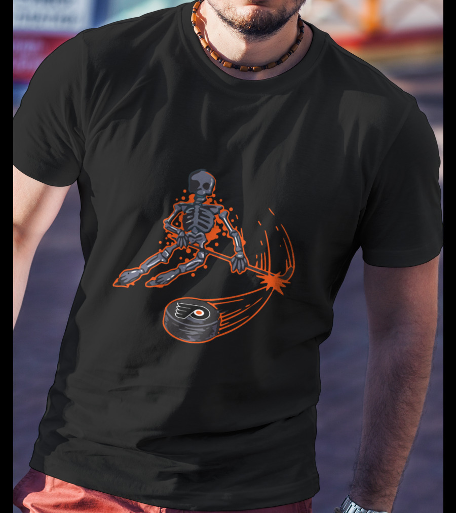 Philadelphia Flyers Skeleton Ice Hockey Player With Puck T-Shirt