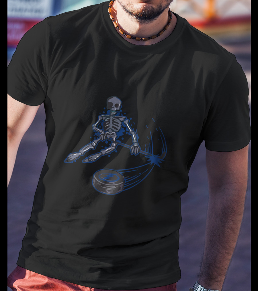 Skeleton Ice Hockey Tampa Bay Lightning Puck-Shooting Action T-Shirt
