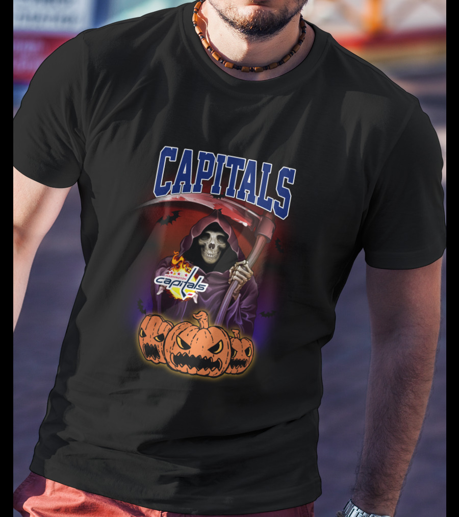 Capitals Reaper With Scythe And Pumpkin Trio Halloween T-Shirt