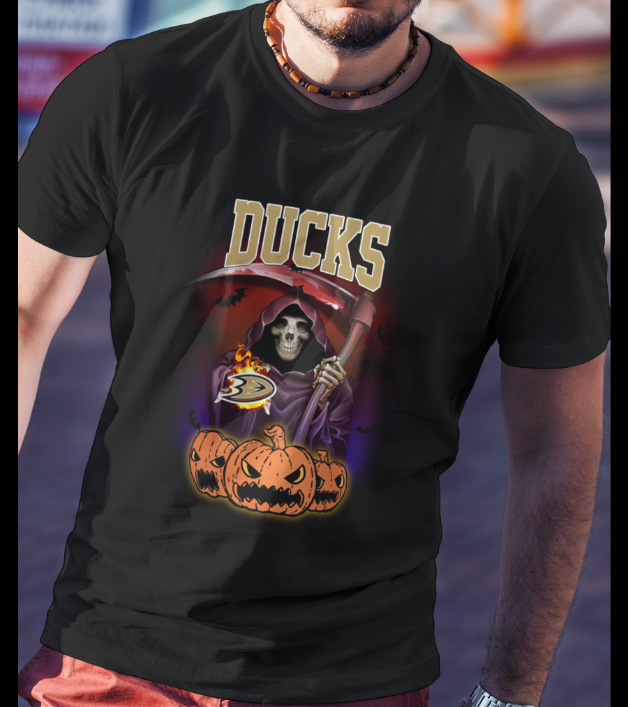 Anaheim Ducks Grim Reaper Halloween Pumpkins T-Shirt