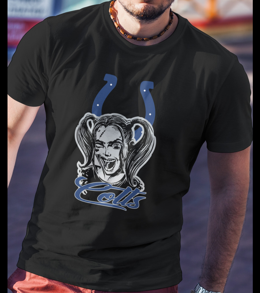 Harley Quinn Face Indianapolis Colts Horseshoe T-Shirt