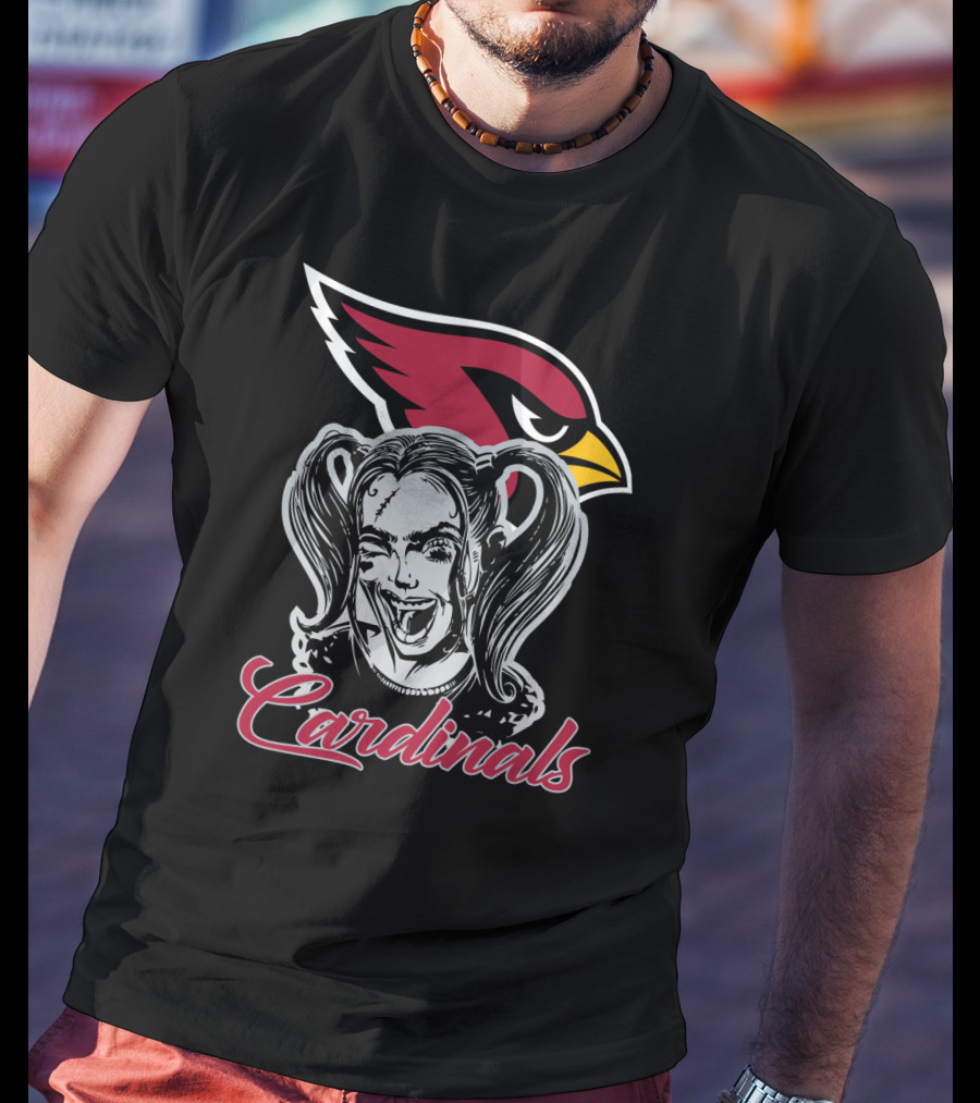 Harley Quinn And Arizona Cardinals Fans Enthusiast Icon With Cardinal Logo And Bold T-Shirt