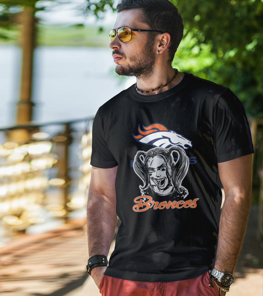 Harley Quinn Broncos Fans Denver Broncos Logo Combination T-Shirt
