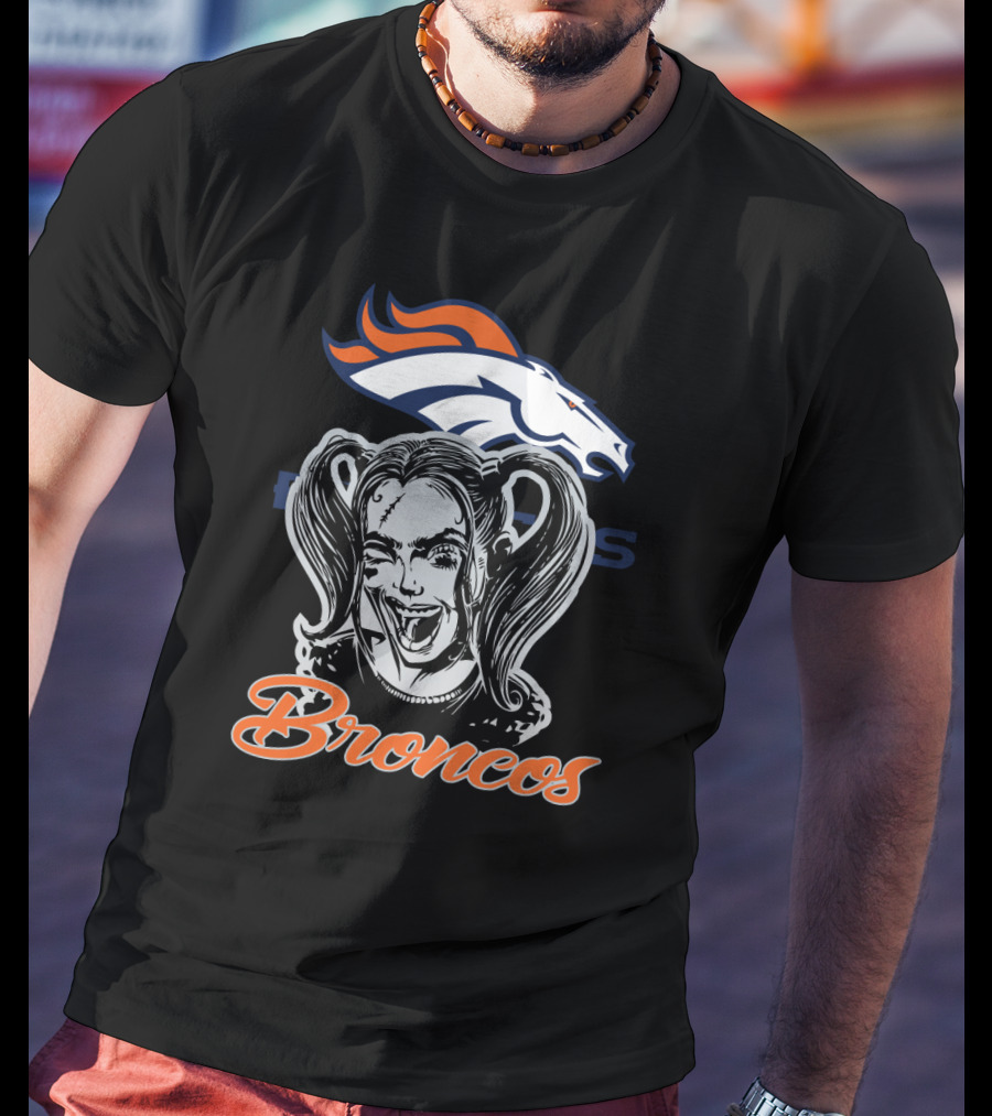 Harley Quinn Broncos Fans Denver Broncos Logo Combination T-Shirt