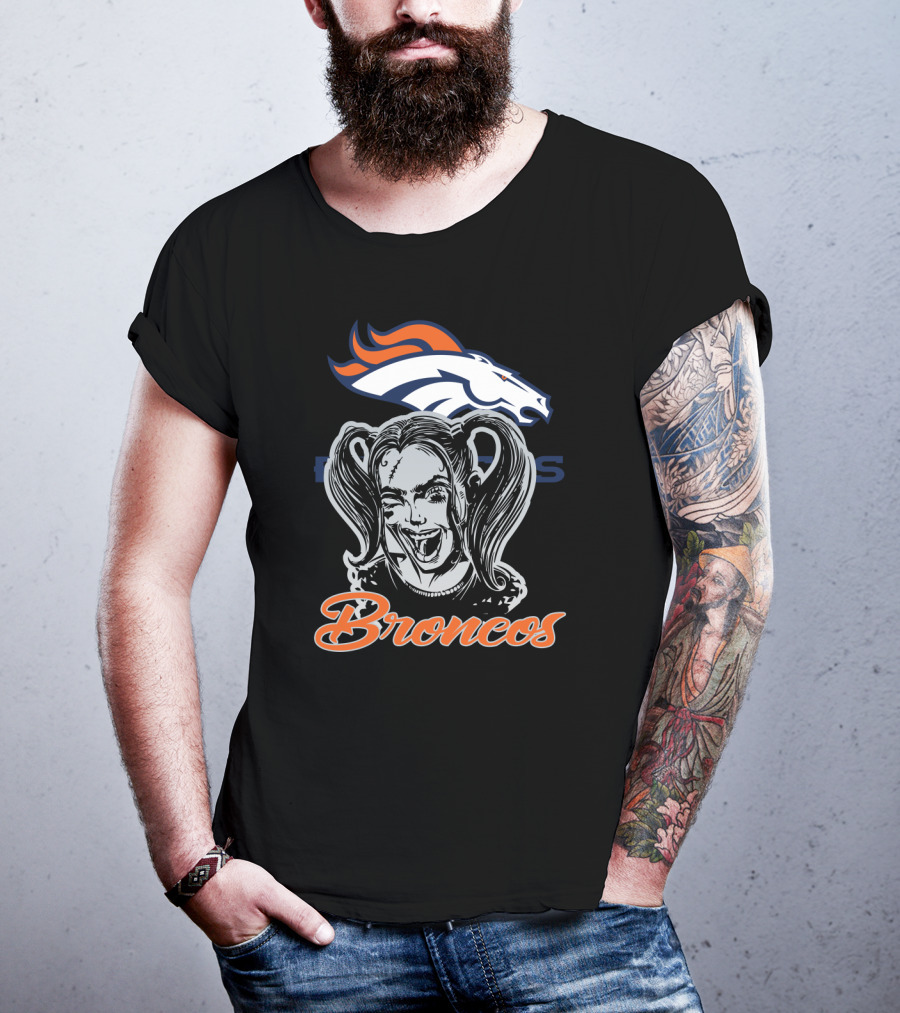 Harley Quinn Broncos Fans Denver Broncos Logo Combination T-Shirt