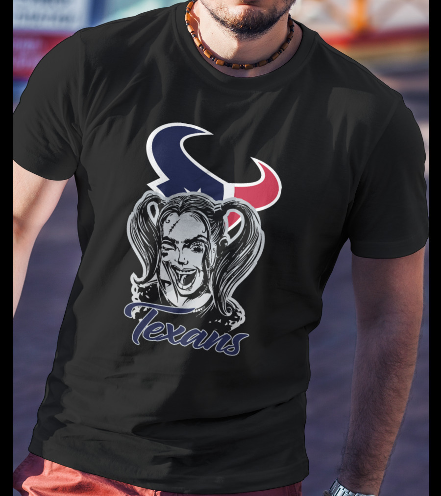 Harley Quinn Texans Fans Logo Face T-Shirt