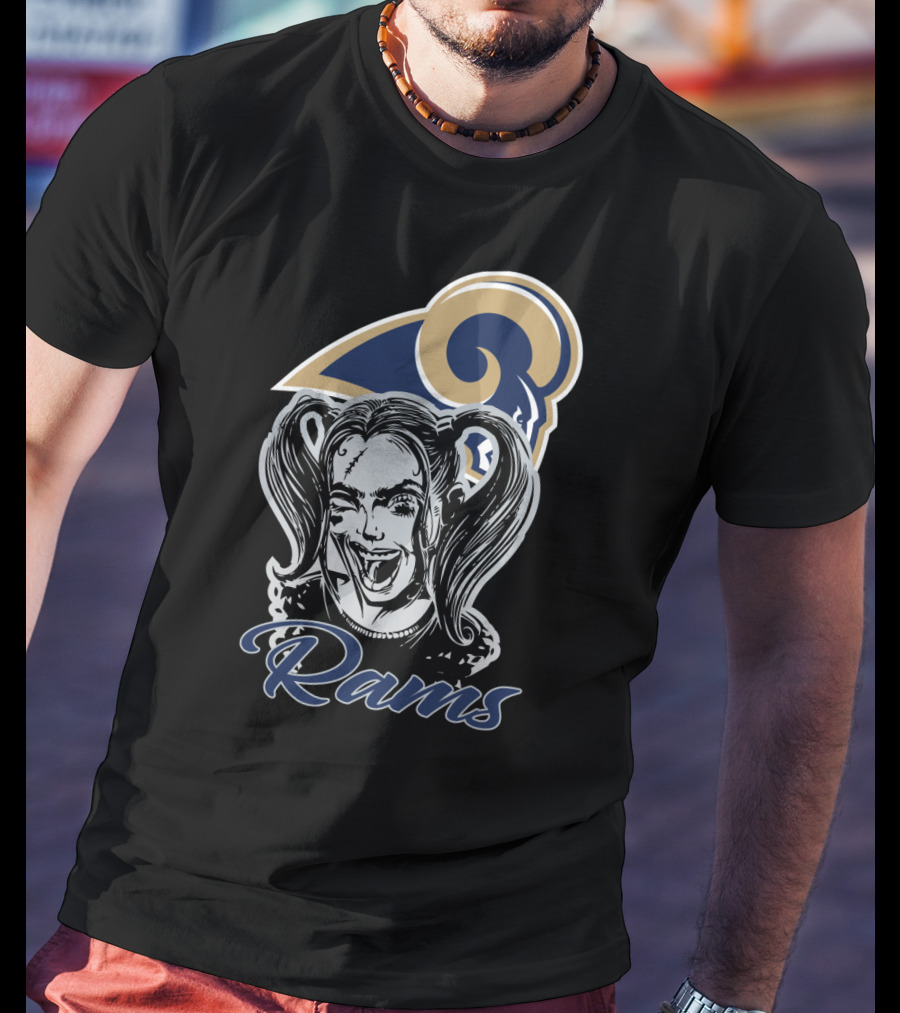 Harley Quinn With Los Angeles Rams Logo Rams Fans T-Shirt