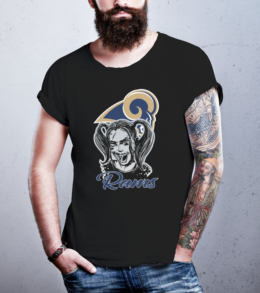 Harley Quinn With Los Angeles Rams Logo Rams Fans T-Shirt