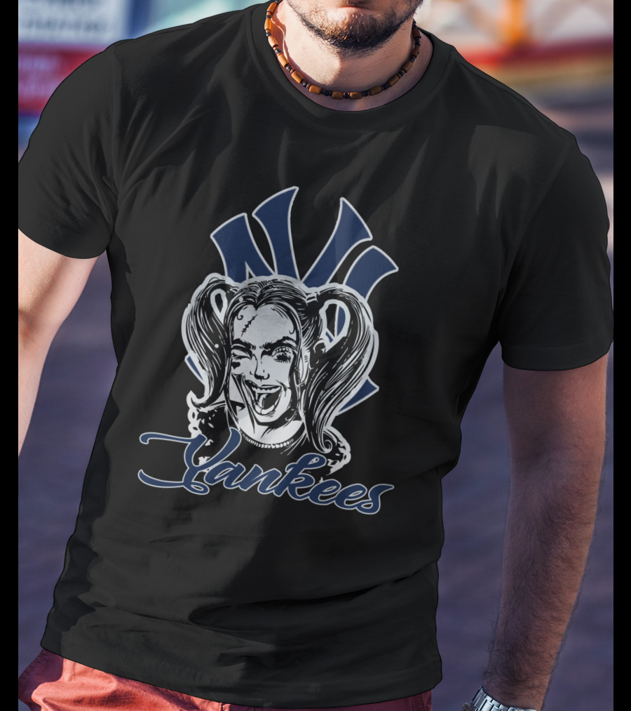 Harley Quinn Yankees Fan Art With New York Yankees T-Shirt
