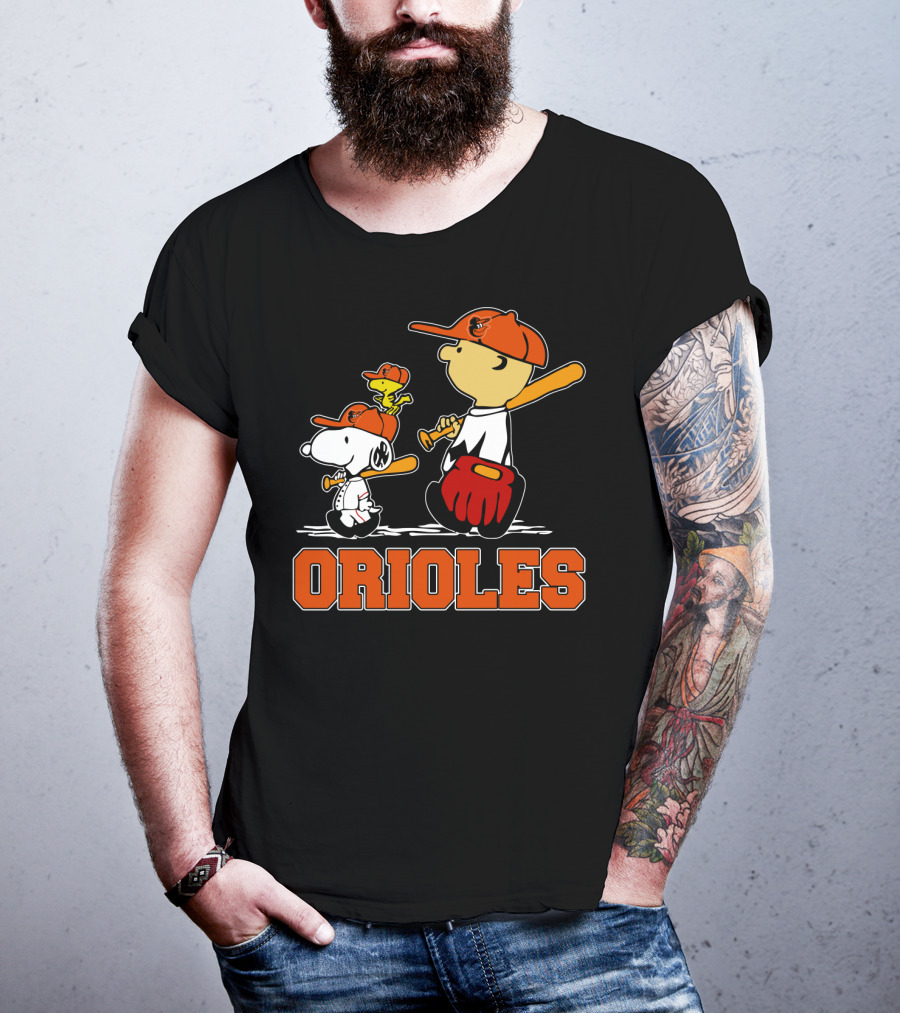 Orioles Baseball With Snoopy Woodstock And Peanuts Characters T-Shirt