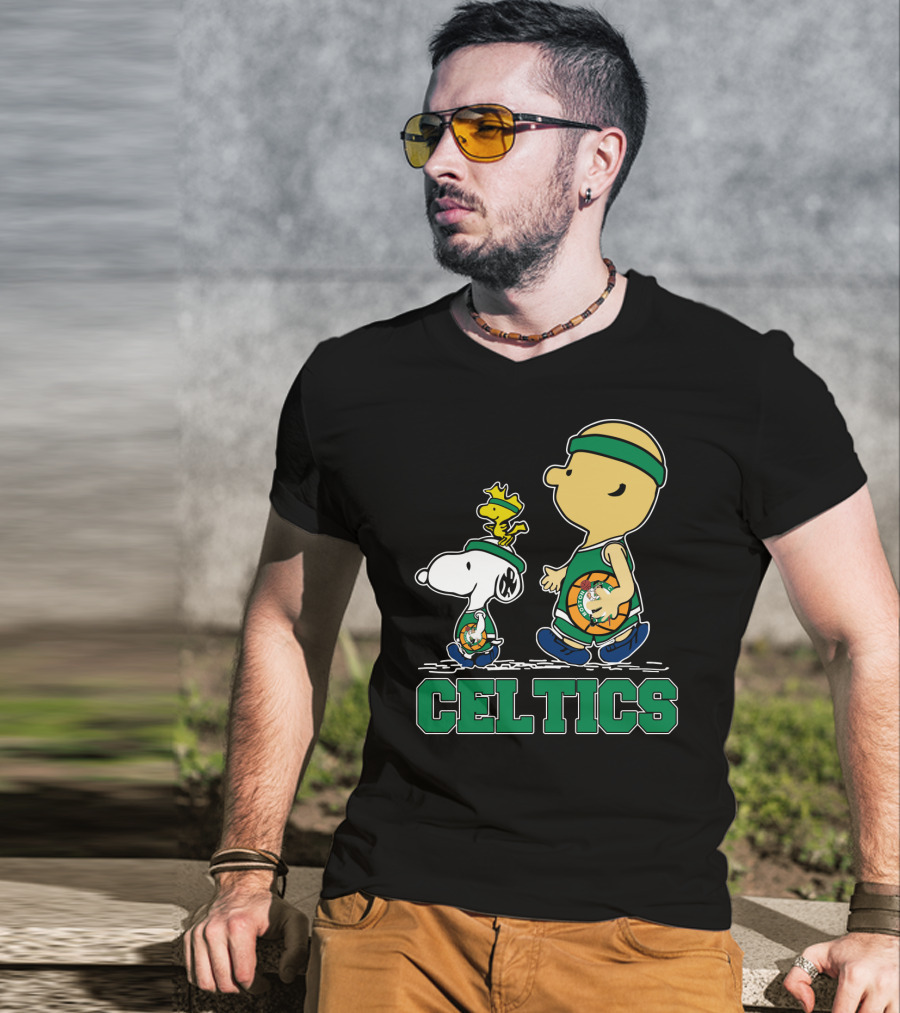 Celtics Snoopy And Friends With Basketball T-Shirt